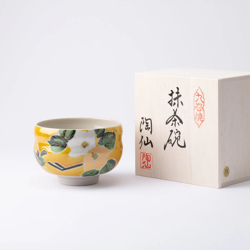 KUTANI WARE MATCHA BOWL CHAWAN YOSHIDAYA CAMELLIA