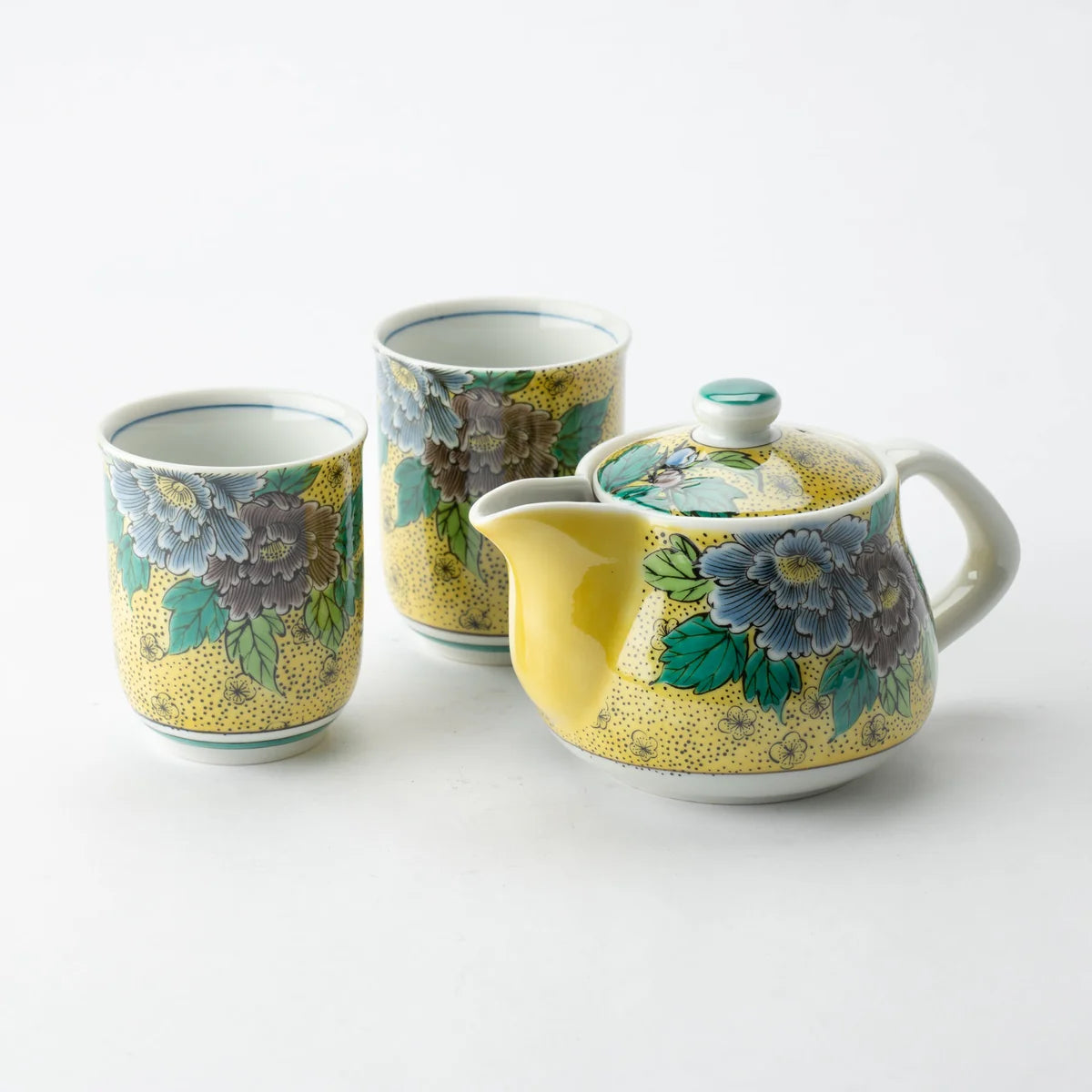 YOSHIDAYA PEONY KUTANI JAPANESE TEAPOT SET