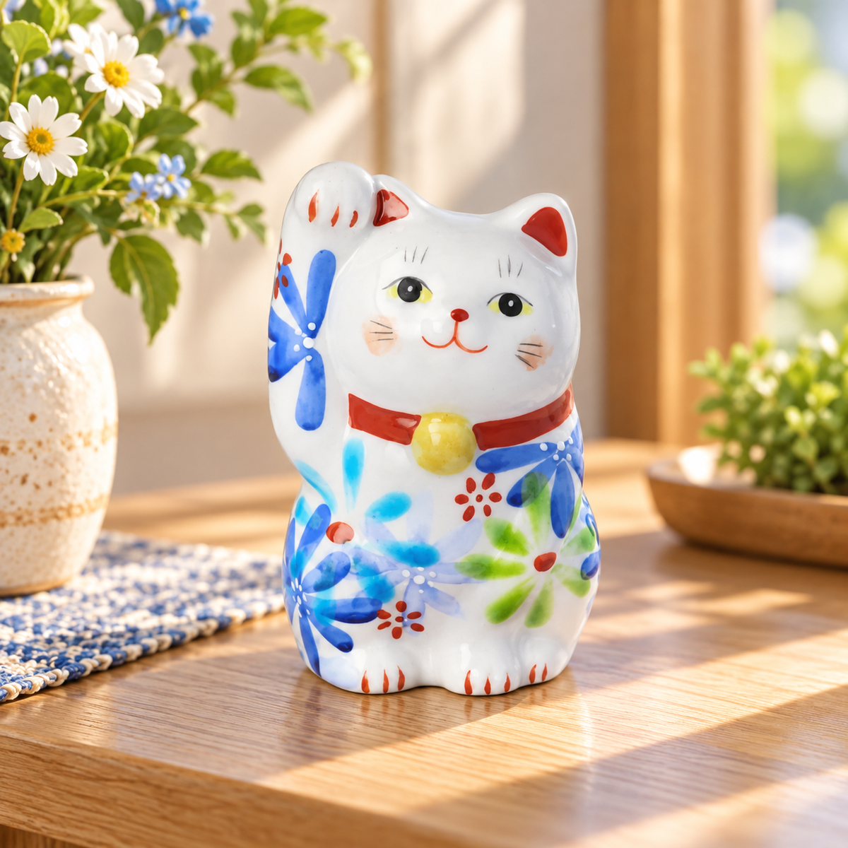 KUTANI JAPANESE LUCKY CAT(MANEKI NEKO) FLOWER UTAGE/ KOKUZOU KILN