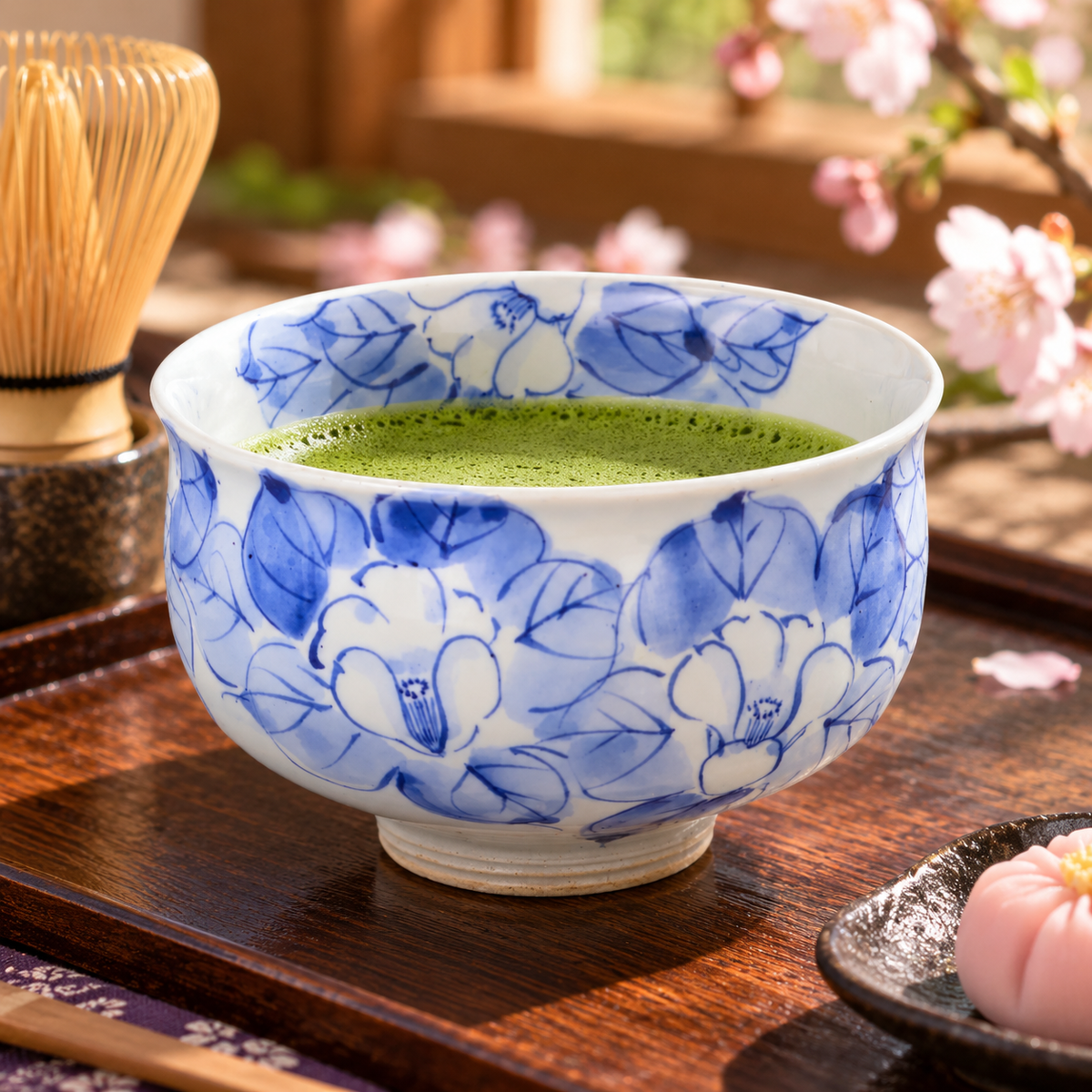 KUTANI WARE MATCHA BOWL – AI TSUBAKI (BLUE CAMELLIA) / KOKUZOU KILN
