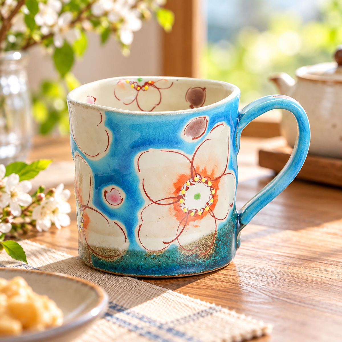 KUTANI WARE MUG  TURKISH FLOWER ULALA /KOKUZOU KILN