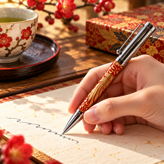 KUTANI WARE BALLPOINT PEN BROCADE DRAGON PHOENIX (KINRANRYUHOUOH DESIGN) BP-08 / SEIKOU KILN