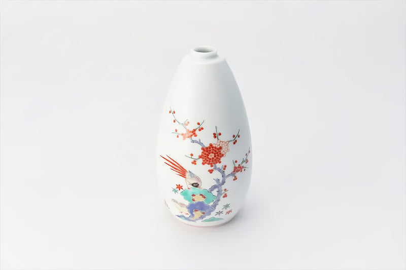 ARITA WARE HANGING BELL-SHAPED SINGLE FLOWER VASE “UME & BIRD” DESIGN – KAKIEMON KILN (MEDIUM)